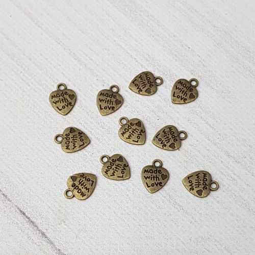 Бирка Hand Made сердце бронза 10мм*12мм