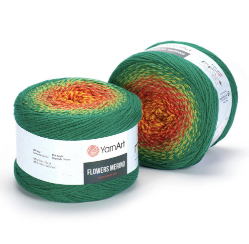 Flowers Merino 533 зеленый/салатовый/оранжевый