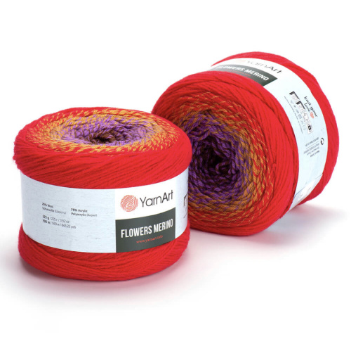 Flowers Merino 541 красный/оранжевый/баклажановый