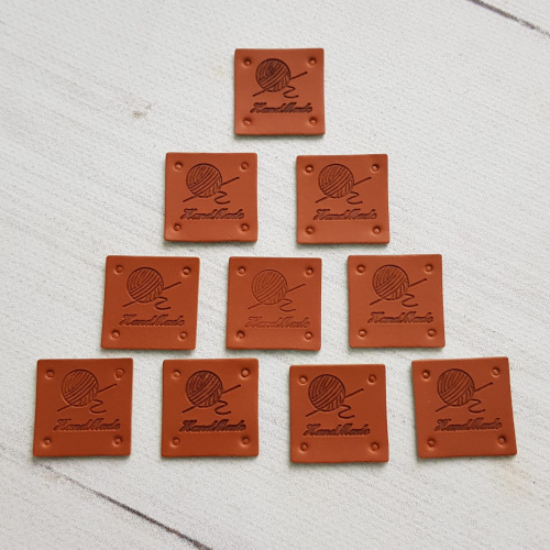 Бирка Hand Made коричневый квадрат 25мм*25мм 