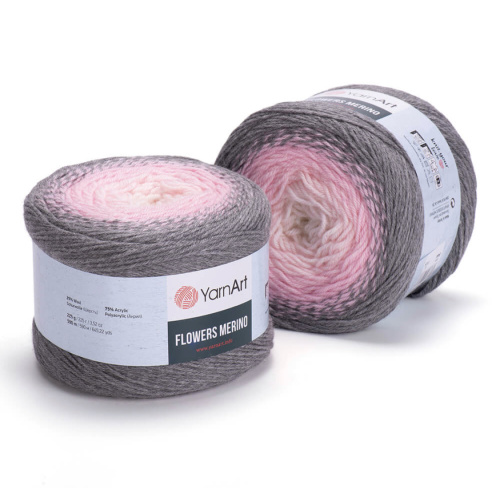 Flowers Merino 544 белый/розовый/серый